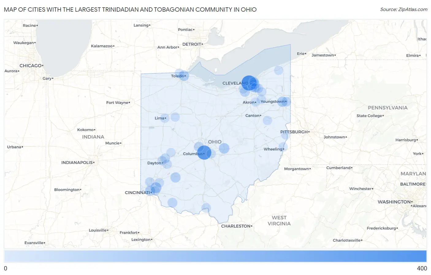 Cities with the Largest Trinidadian and Tobagonian Community in Ohio Map