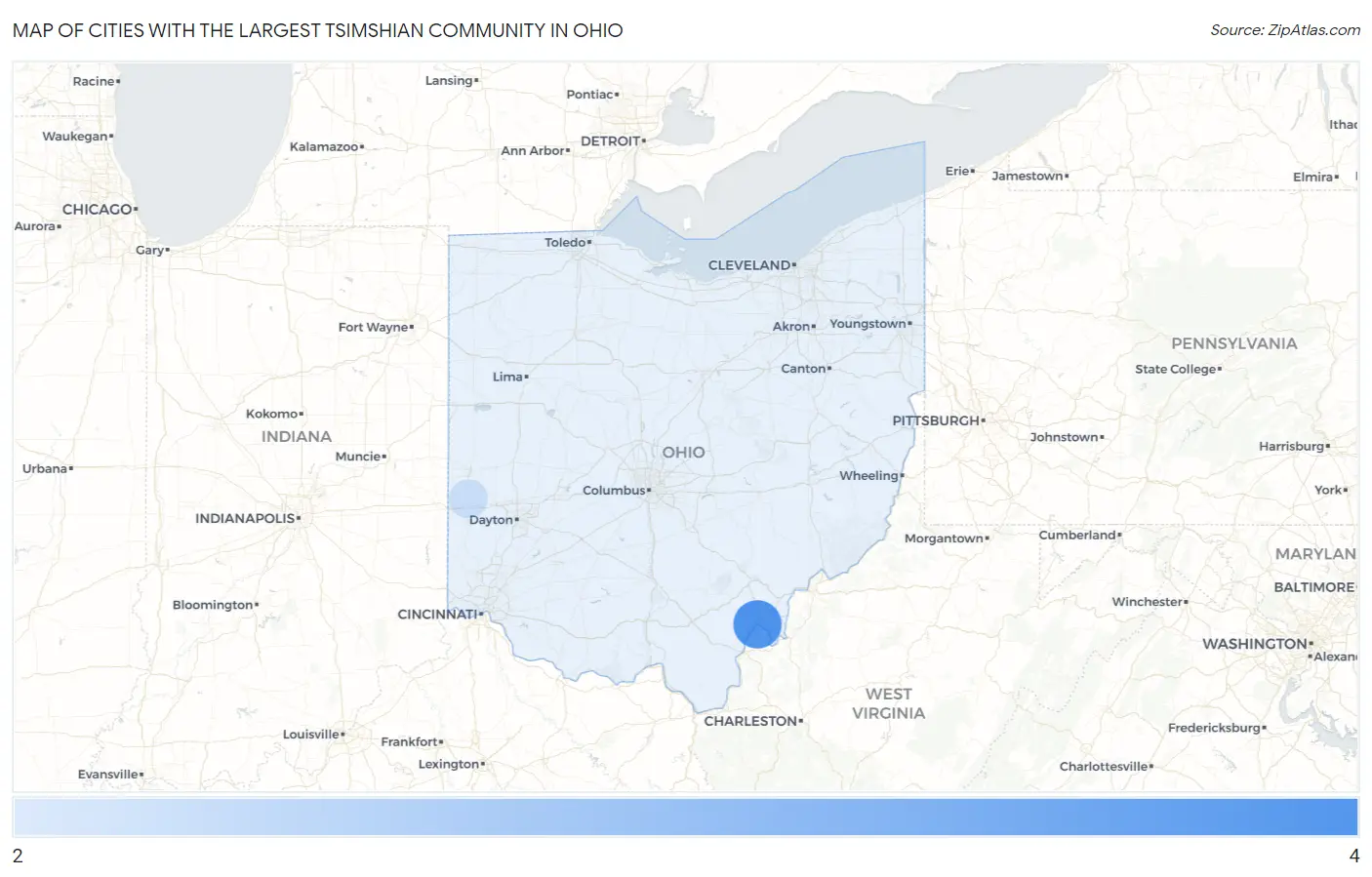 Cities with the Largest Tsimshian Community in Ohio Map