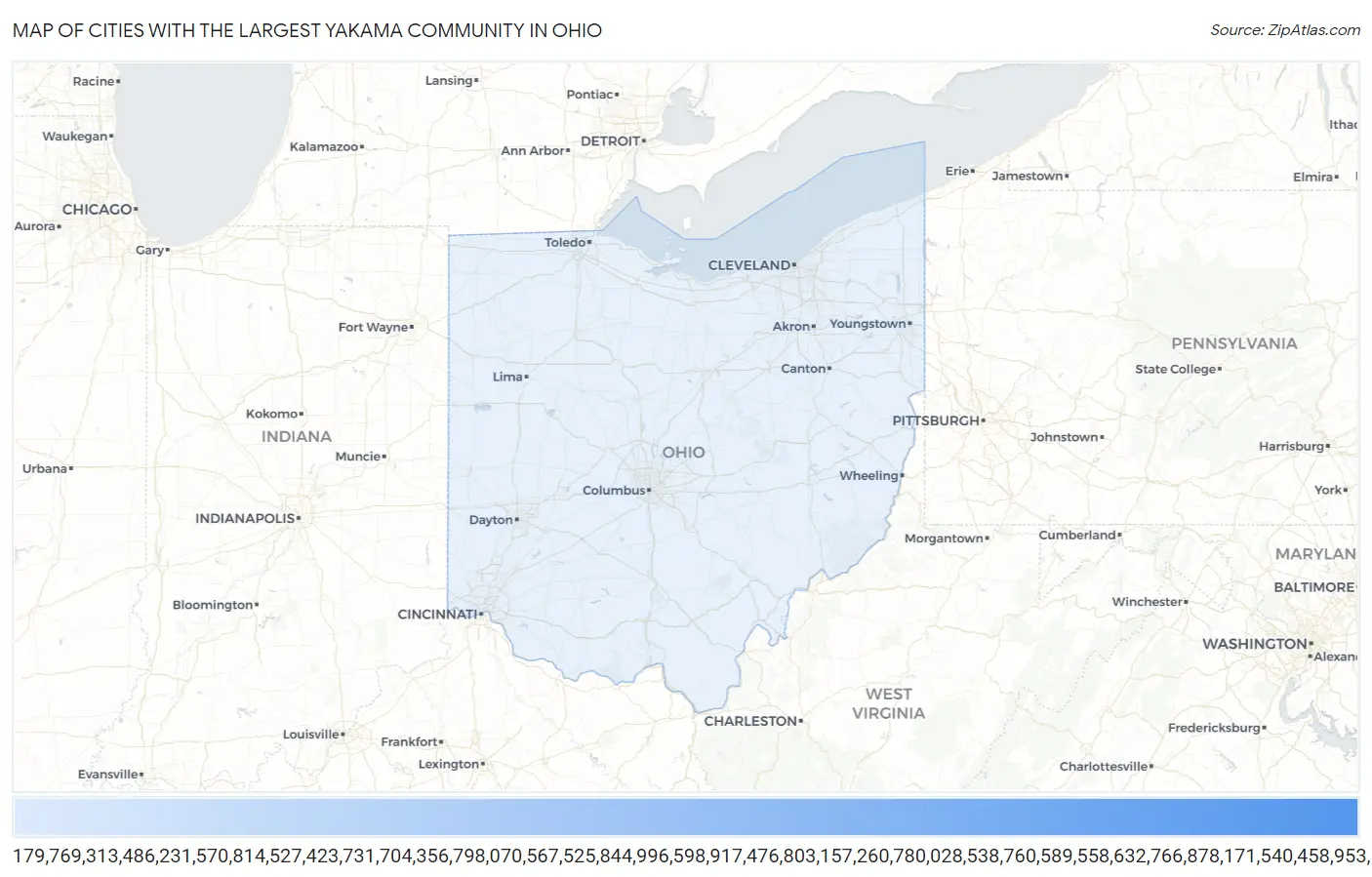 Cities with the Largest Yakama Community in Ohio Map