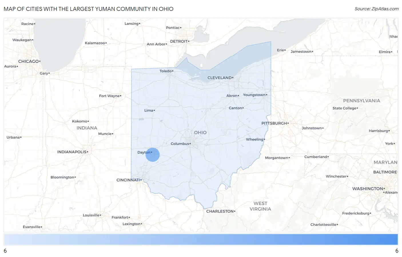 Cities with the Largest Yuman Community in Ohio Map