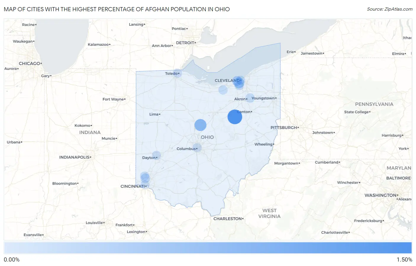 Cities with the Highest Percentage of Afghan Population in Ohio Map