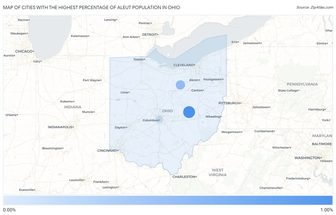 Cities with the Highest Percentage of Aleut Population in Ohio Map