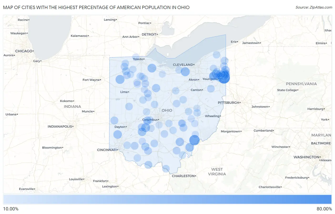 Cities with the Highest Percentage of American Population in Ohio Map