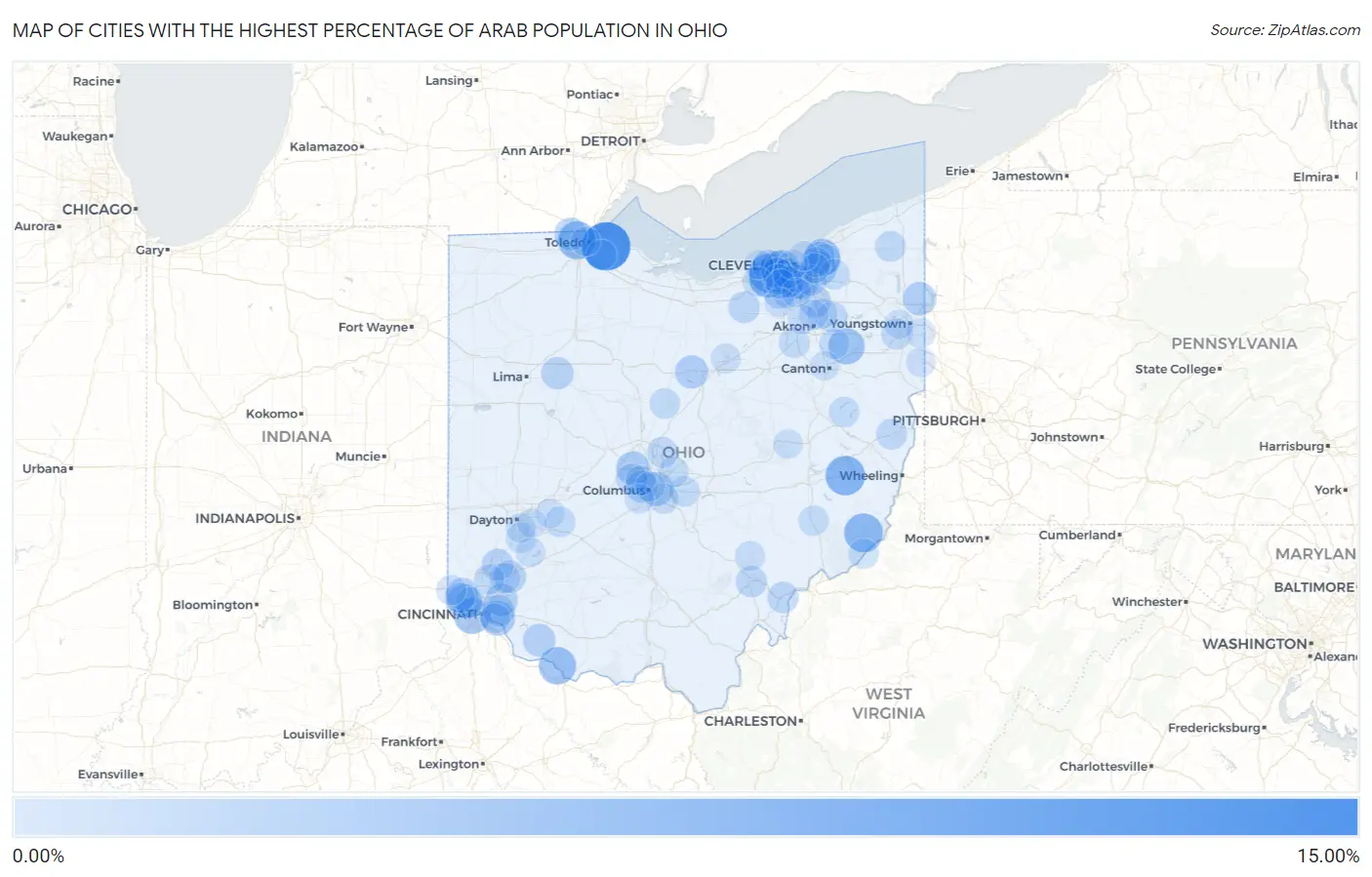 Cities with the Highest Percentage of Arab Population in Ohio Map