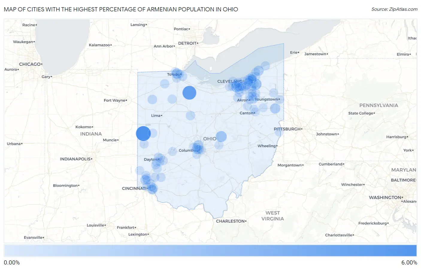 Cities with the Highest Percentage of Armenian Population in Ohio Map