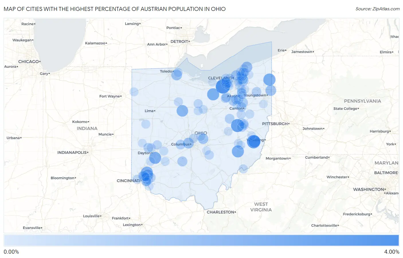 Cities with the Highest Percentage of Austrian Population in Ohio Map