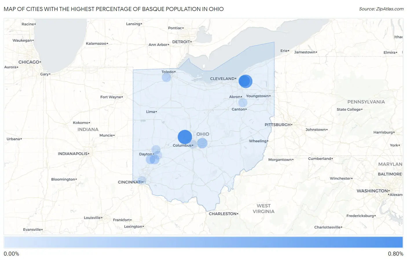 Cities with the Highest Percentage of Basque Population in Ohio Map