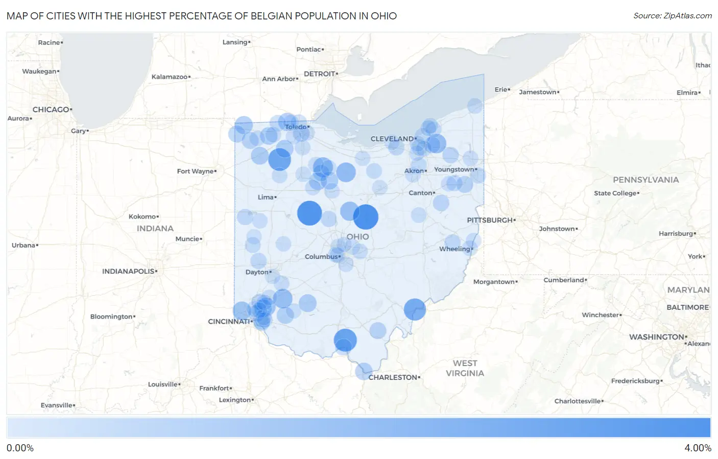 Cities with the Highest Percentage of Belgian Population in Ohio Map