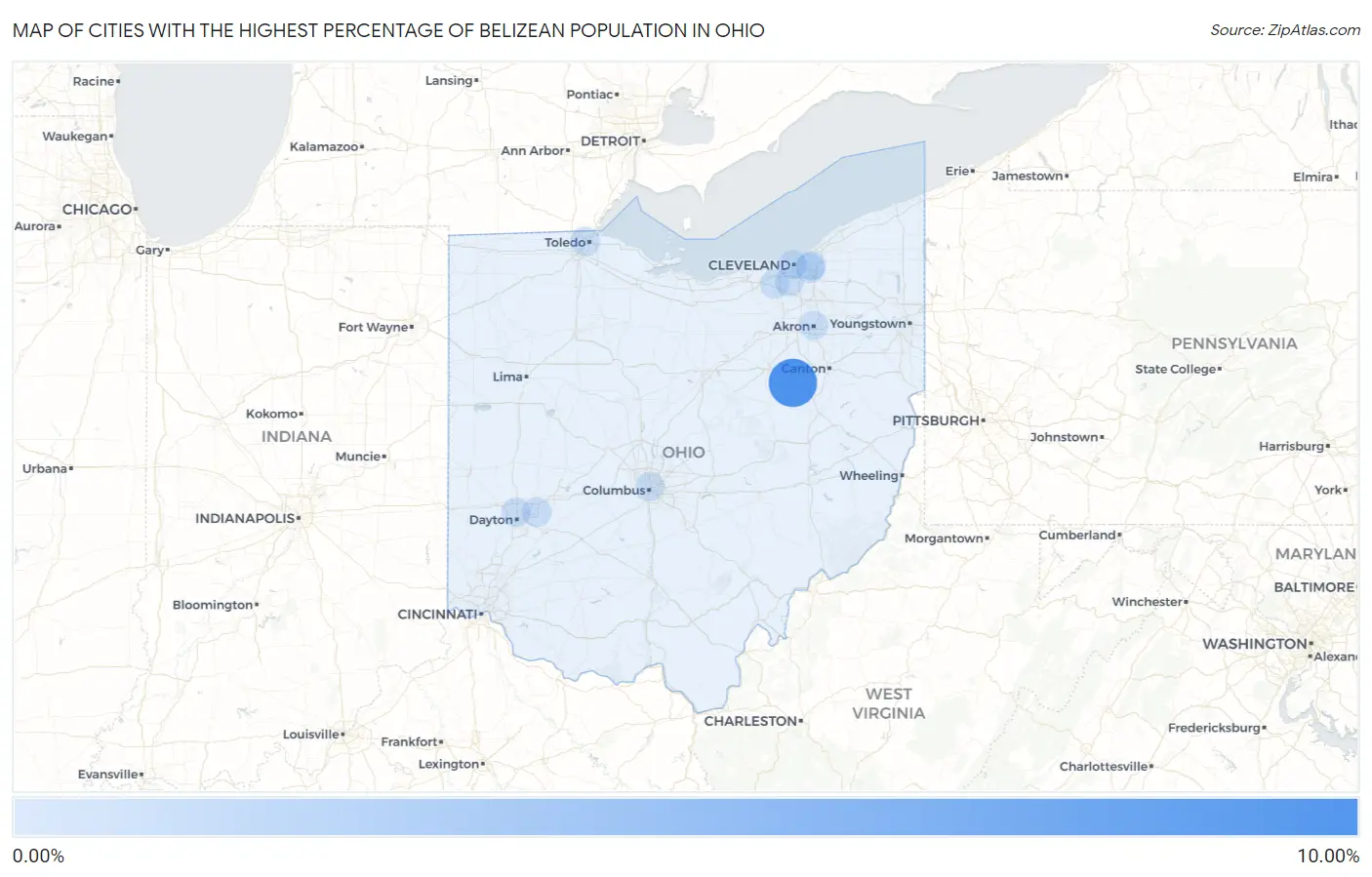 Cities with the Highest Percentage of Belizean Population in Ohio Map