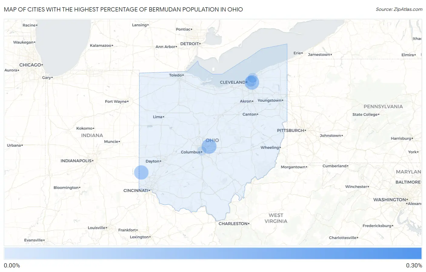 Cities with the Highest Percentage of Bermudan Population in Ohio Map