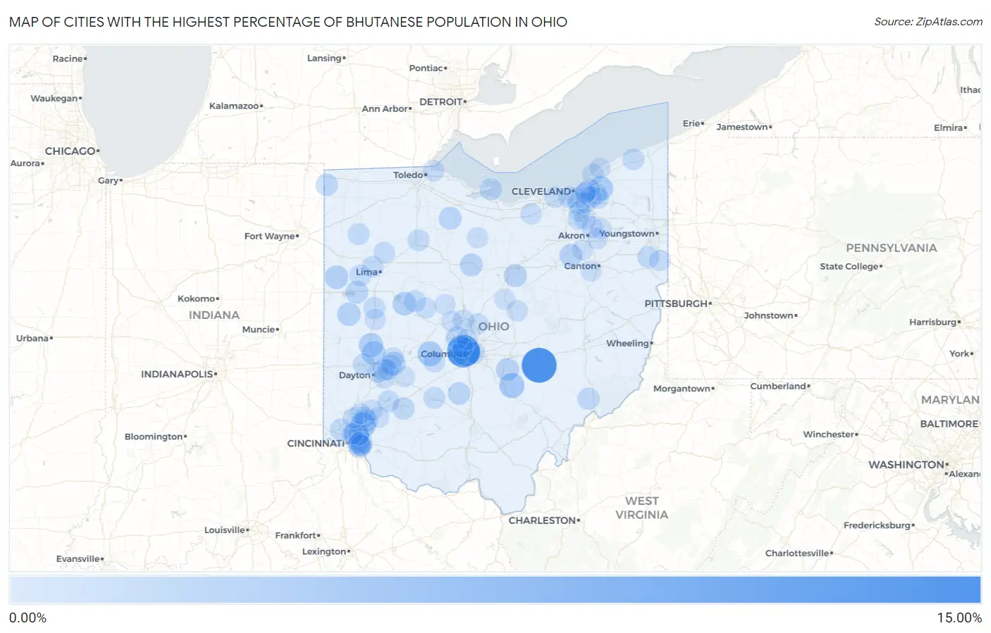 Cities with the Highest Percentage of Bhutanese Population in Ohio Map