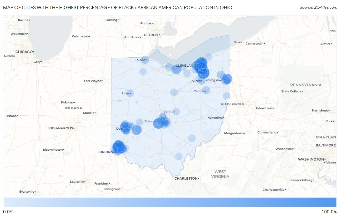 Cities with the Highest Percentage of Black / African American Population in Ohio Map