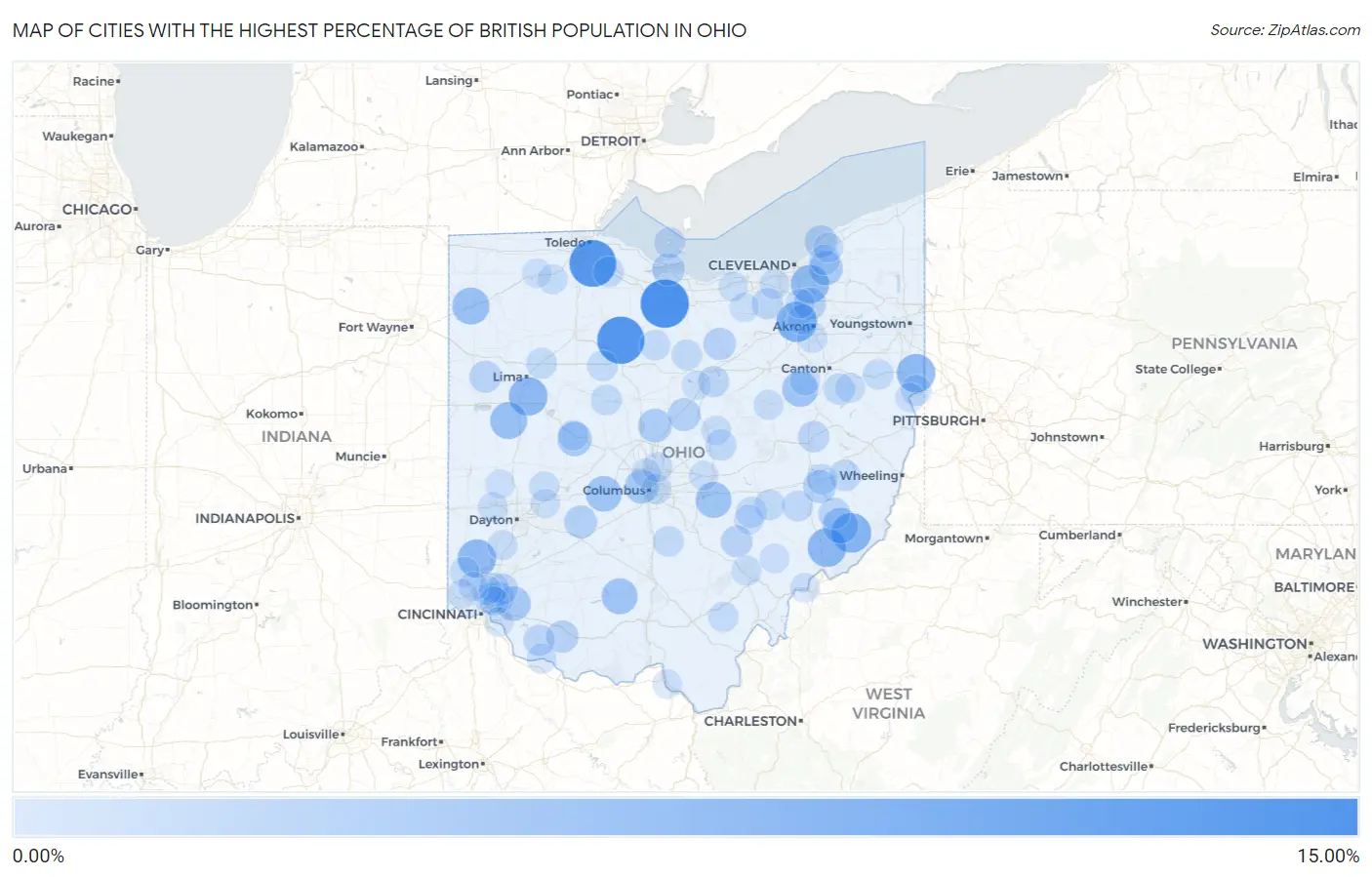 Cities with the Highest Percentage of British Population in Ohio Map