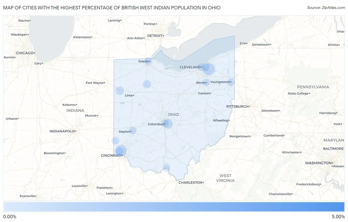 Cities with the Highest Percentage of British West Indian Population in Ohio Map