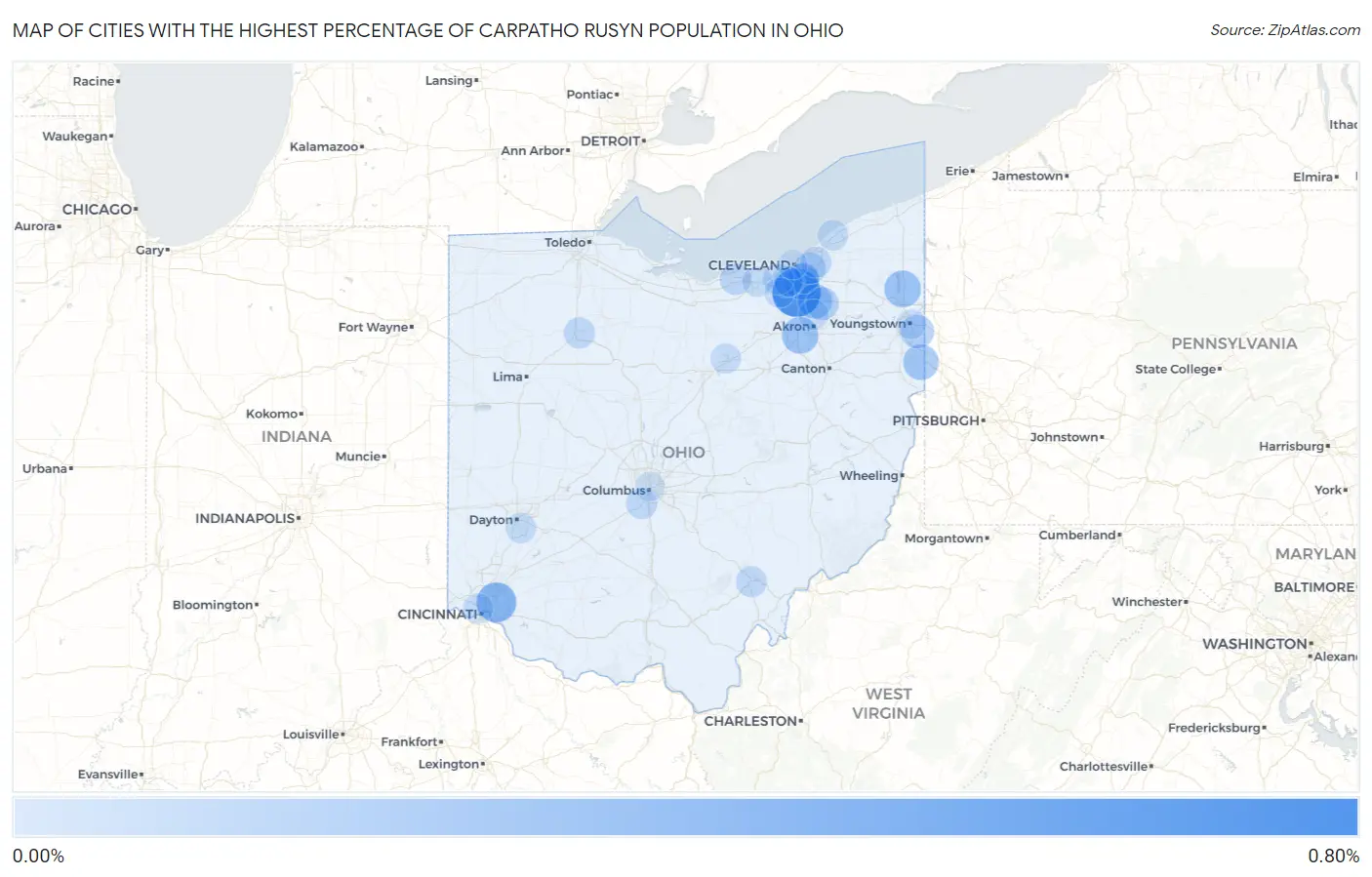 Cities with the Highest Percentage of Carpatho Rusyn Population in Ohio Map
