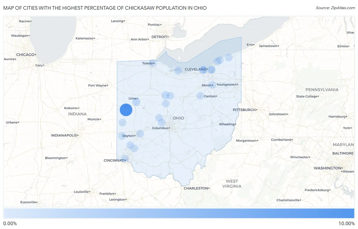 Cities with the Highest Percentage of Chickasaw Population in Ohio Map
