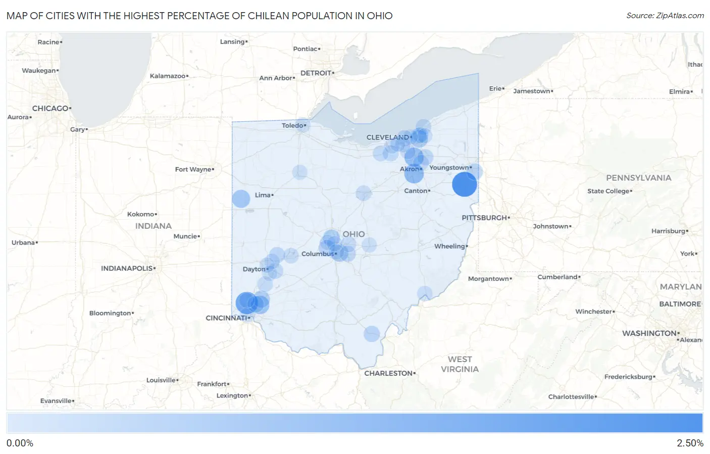 Cities with the Highest Percentage of Chilean Population in Ohio Map