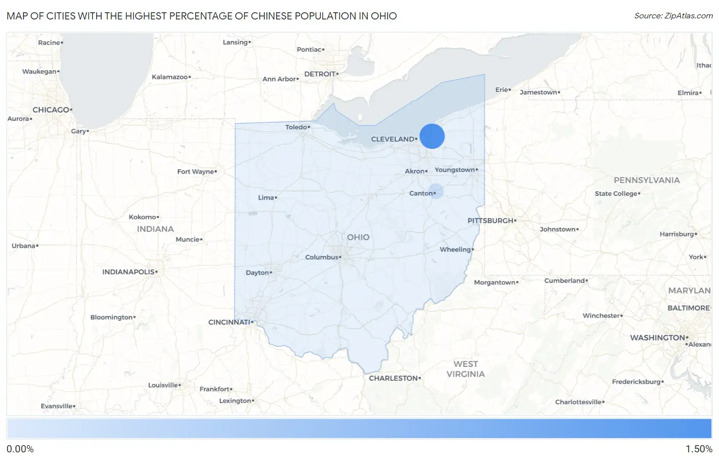 Cities with the Highest Percentage of Chinese Population in Ohio Map