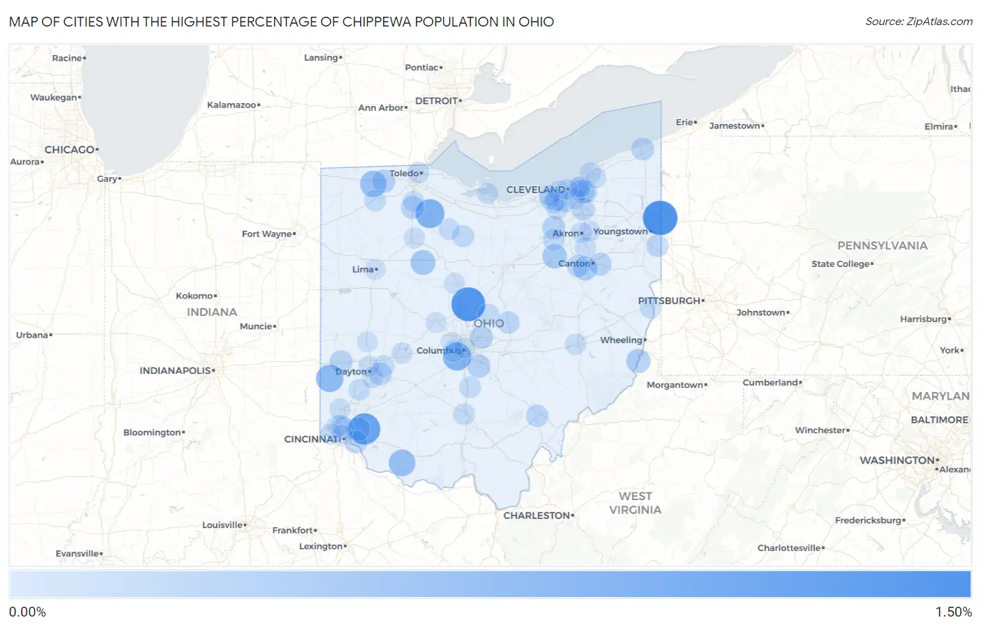 Cities with the Highest Percentage of Chippewa Population in Ohio Map