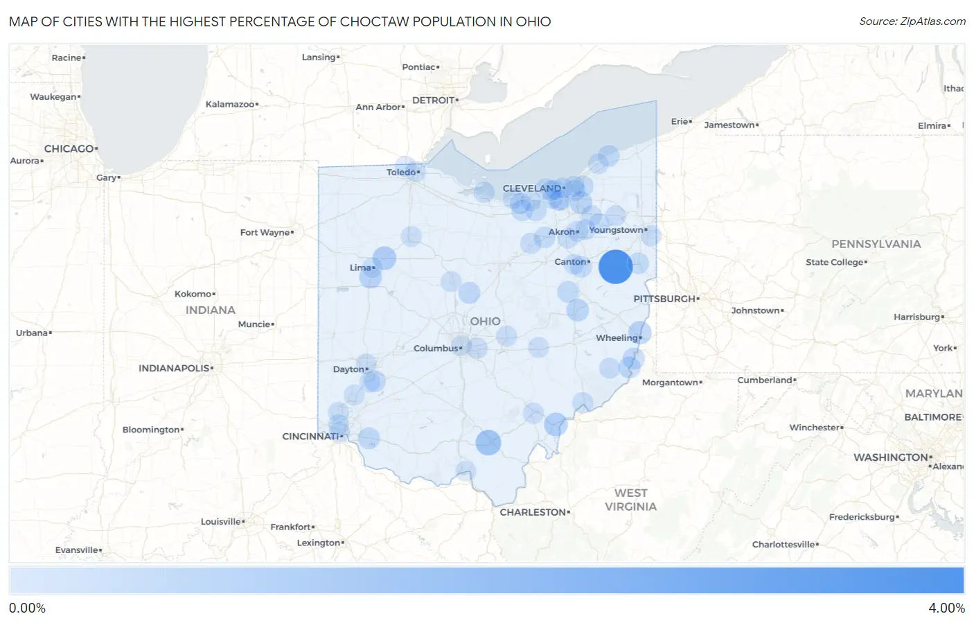 Cities with the Highest Percentage of Choctaw Population in Ohio Map