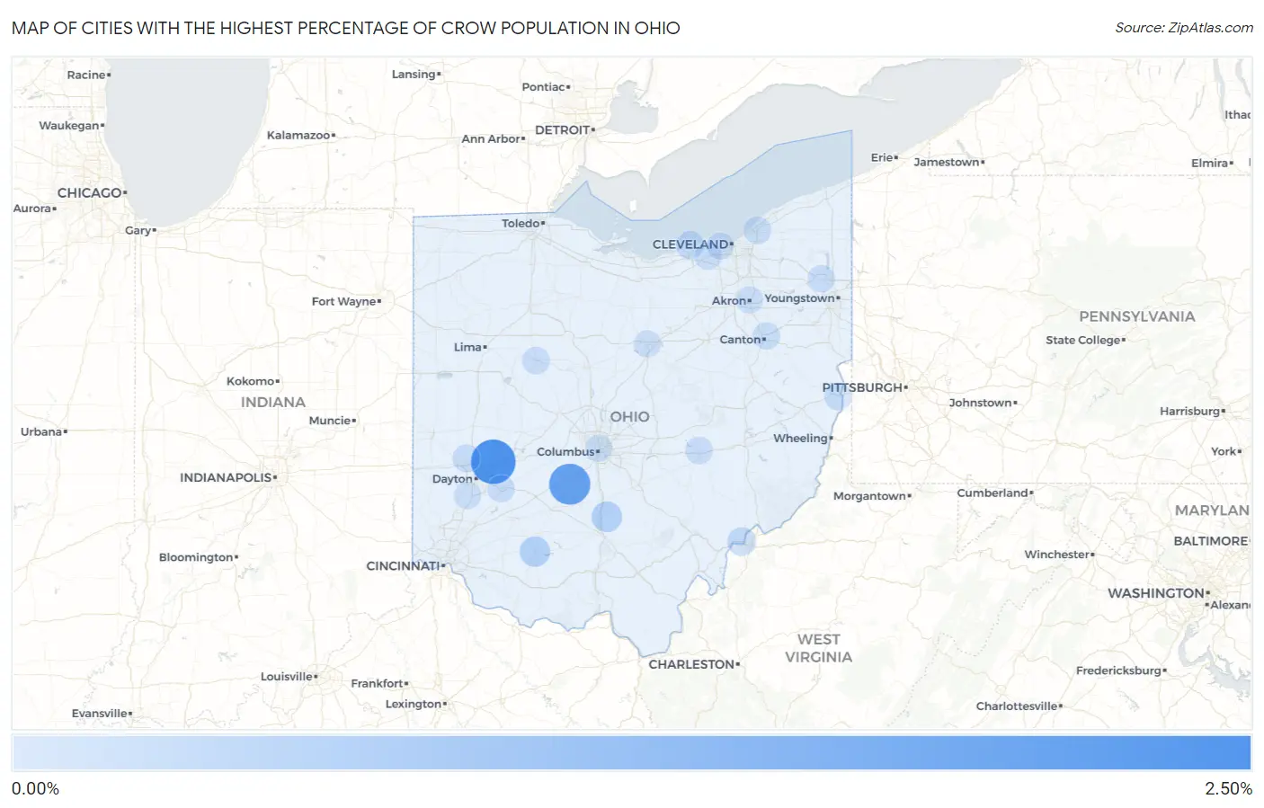 Cities with the Highest Percentage of Crow Population in Ohio Map