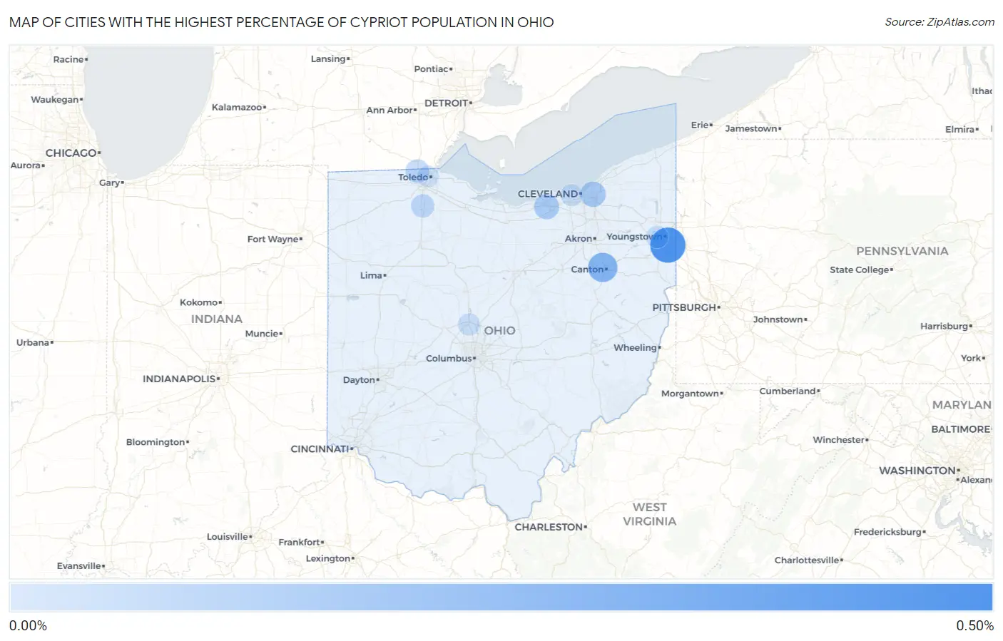 Cities with the Highest Percentage of Cypriot Population in Ohio Map