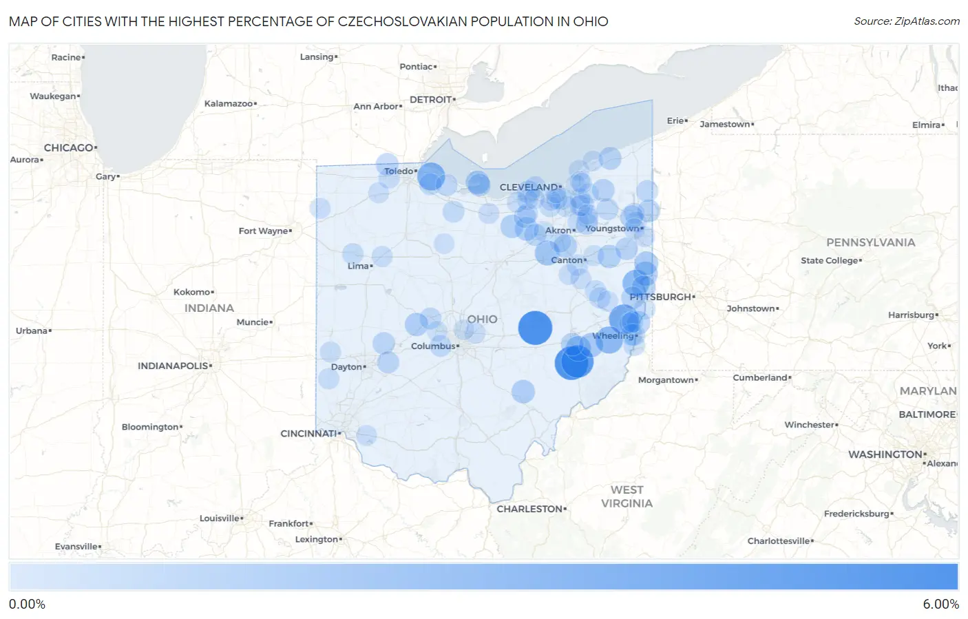 Cities with the Highest Percentage of Czechoslovakian Population in Ohio Map