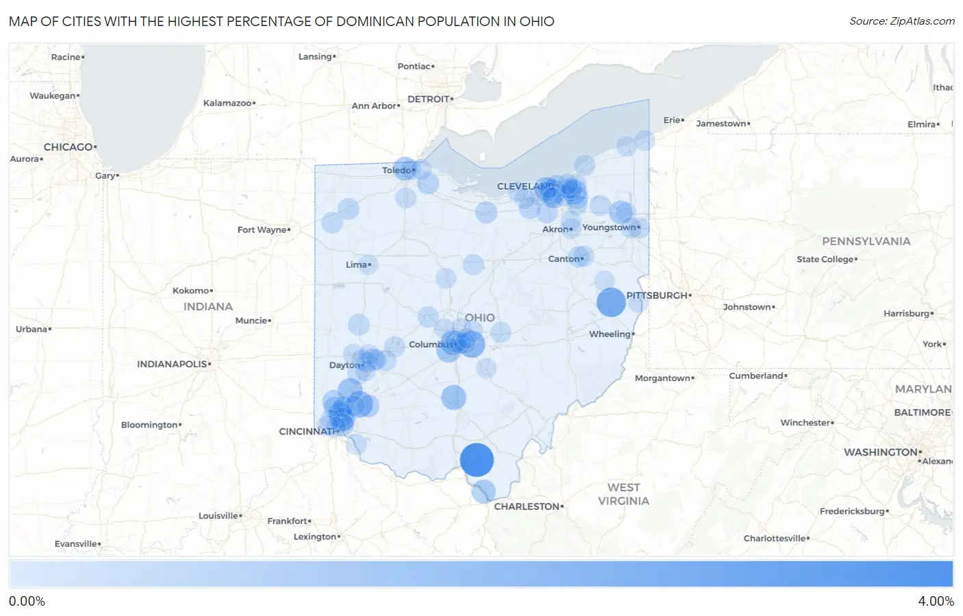 Cities with the Highest Percentage of Dominican Population in Ohio Map