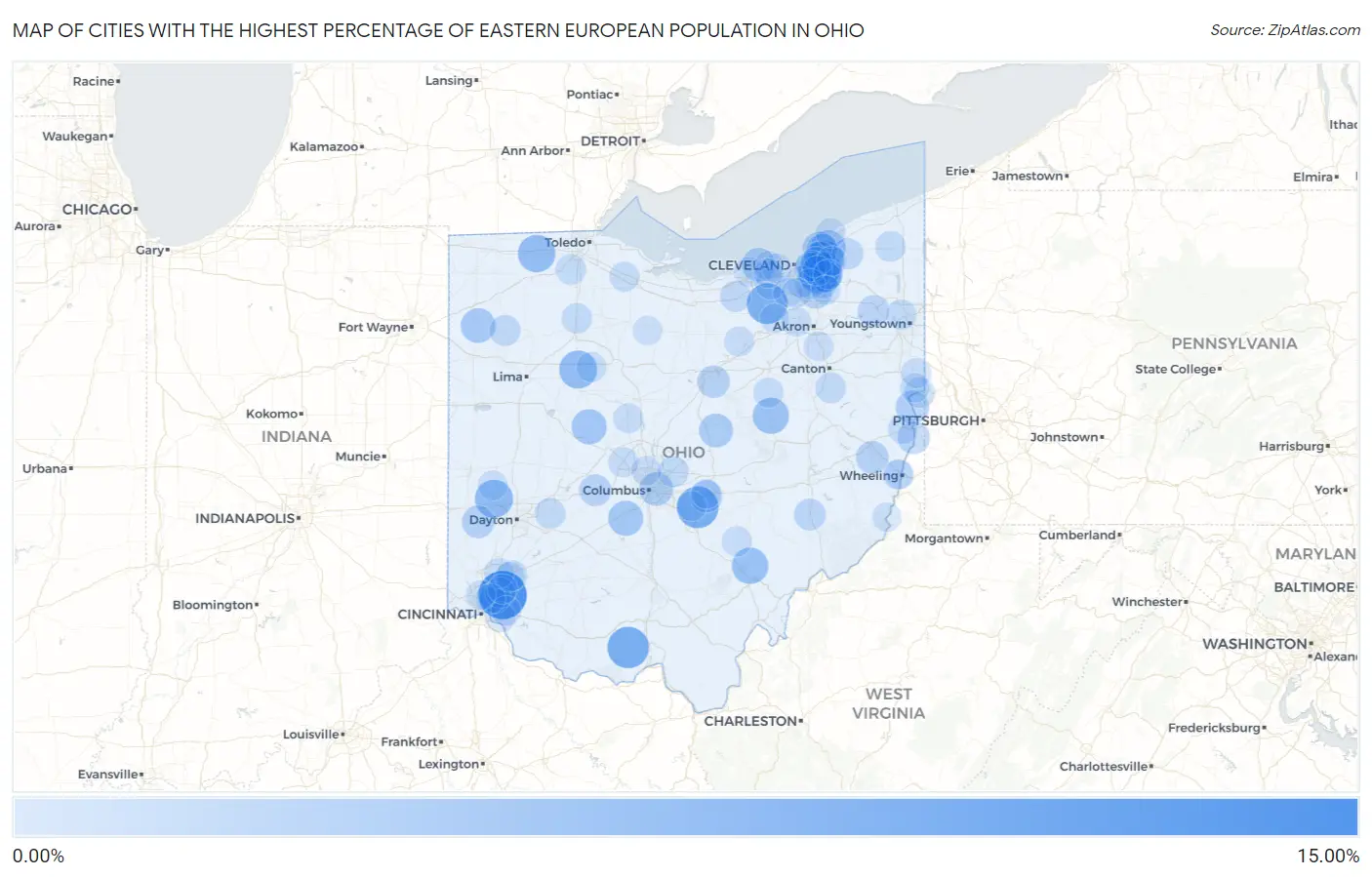 Cities with the Highest Percentage of Eastern European Population in Ohio Map