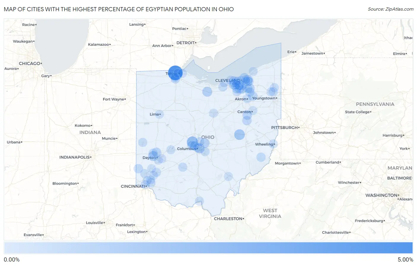 Cities with the Highest Percentage of Egyptian Population in Ohio Map