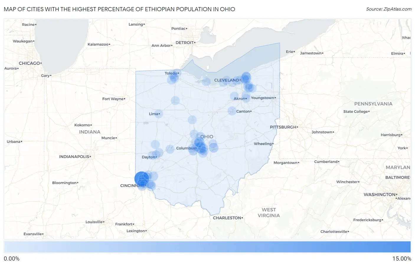 Cities with the Highest Percentage of Ethiopian Population in Ohio Map