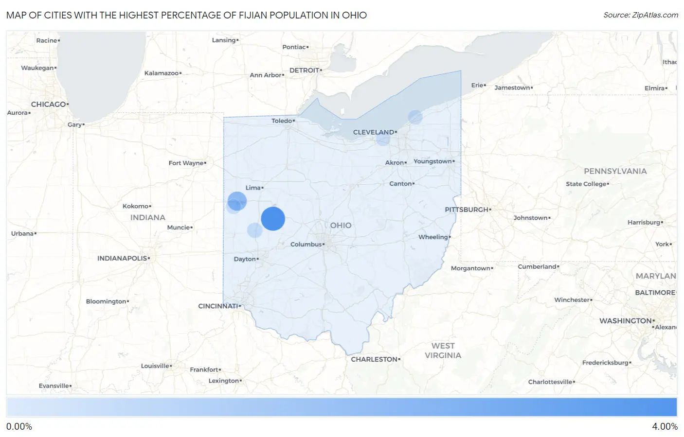 Cities with the Highest Percentage of Fijian Population in Ohio Map