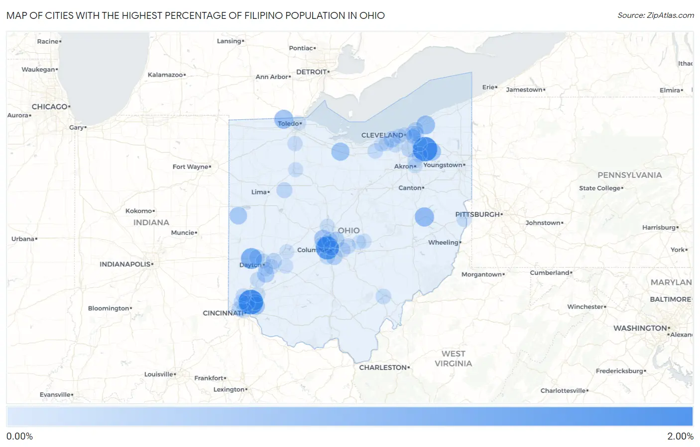 Cities with the Highest Percentage of Filipino Population in Ohio Map