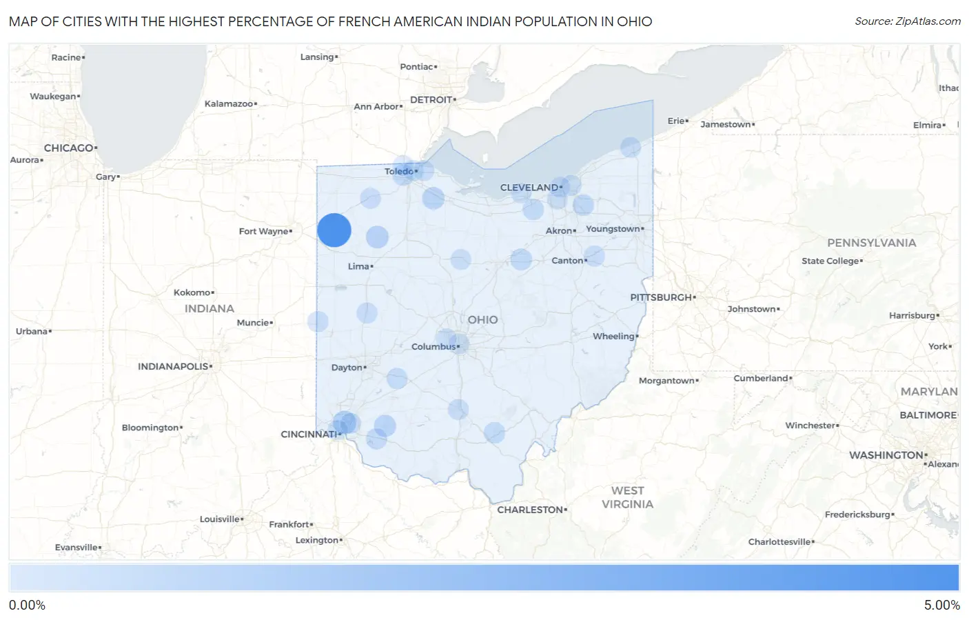 Cities with the Highest Percentage of French American Indian Population in Ohio Map
