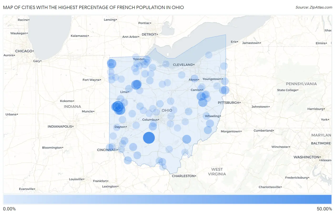Cities with the Highest Percentage of French Population in Ohio Map