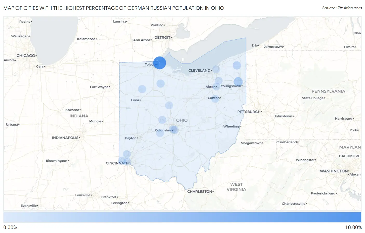 Cities with the Highest Percentage of German Russian Population in Ohio Map