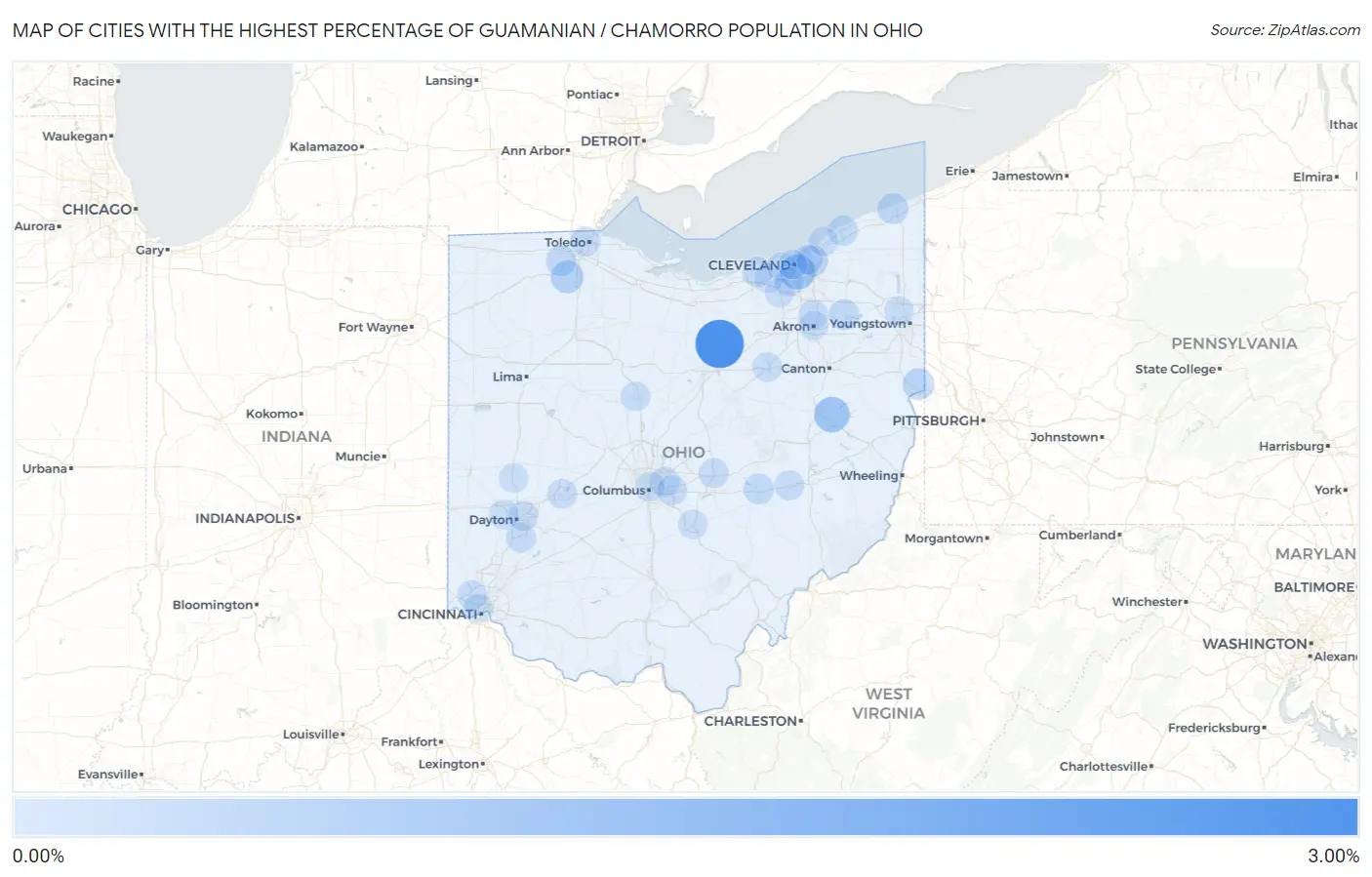 Cities with the Highest Percentage of Guamanian / Chamorro Population in Ohio Map