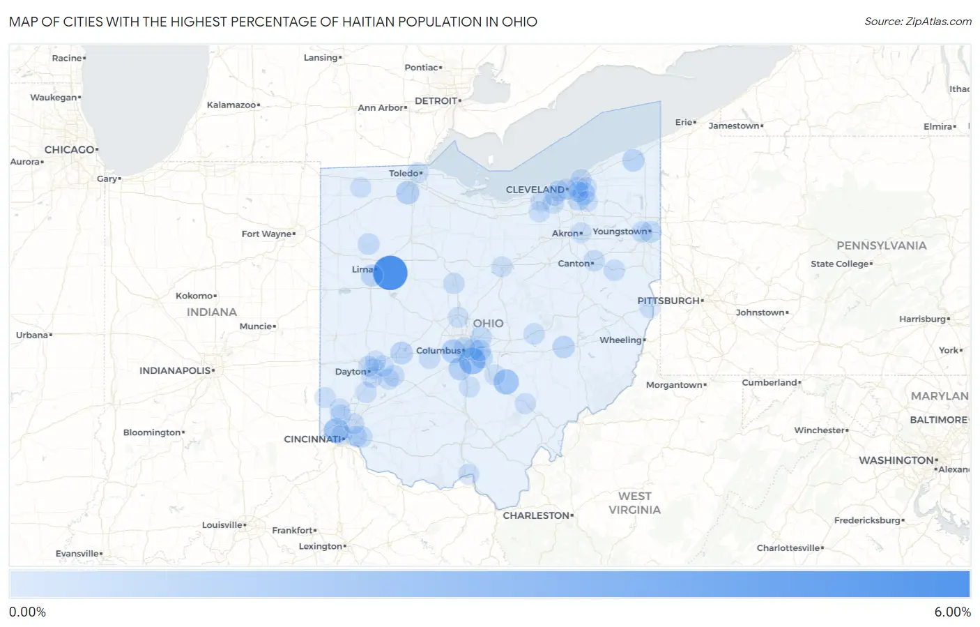 Cities with the Highest Percentage of Haitian Population in Ohio Map