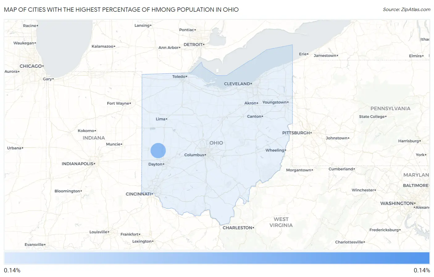 Cities with the Highest Percentage of Hmong Population in Ohio Map