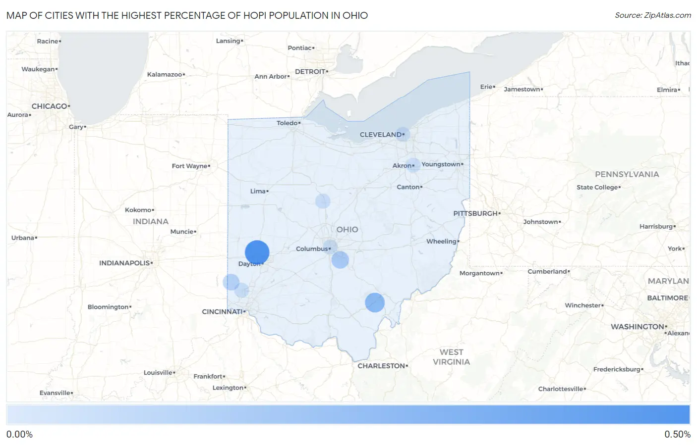 Cities with the Highest Percentage of Hopi Population in Ohio Map