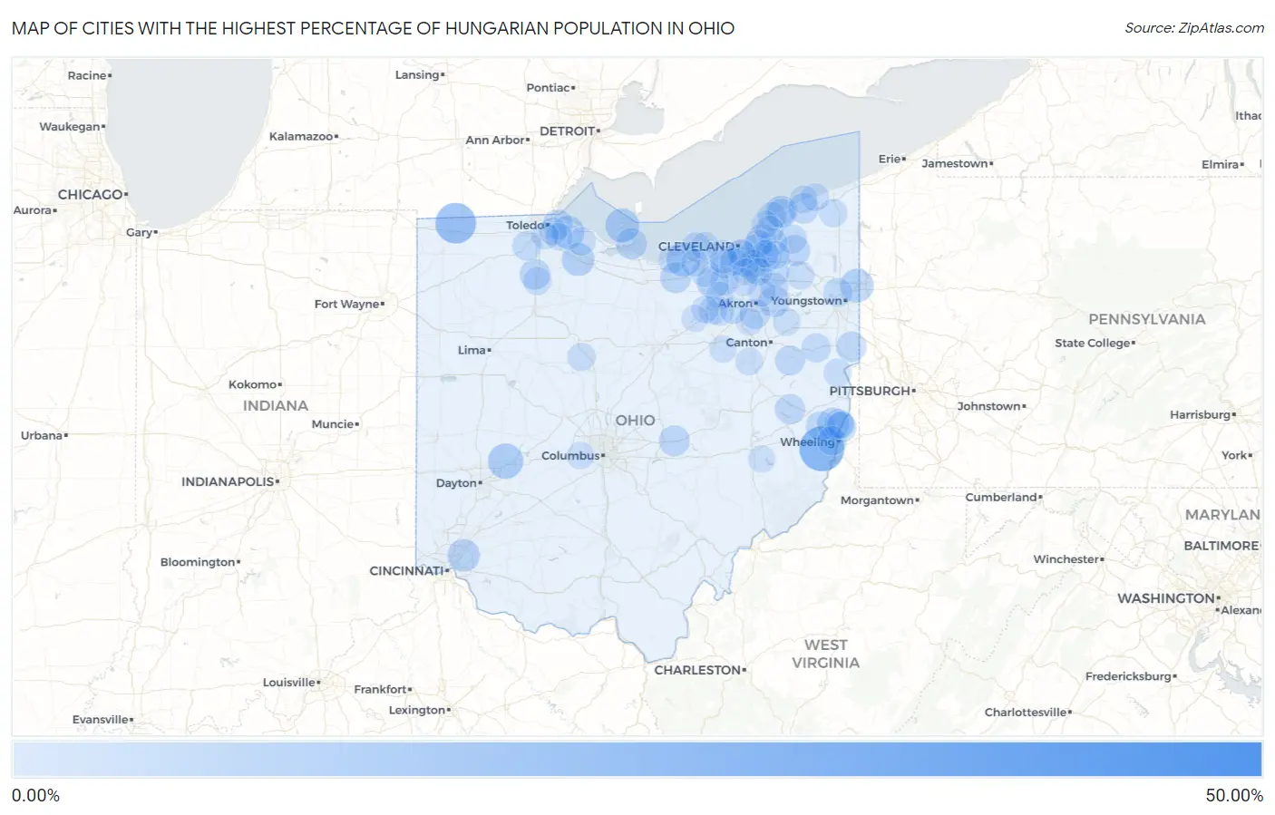 Cities with the Highest Percentage of Hungarian Population in Ohio Map