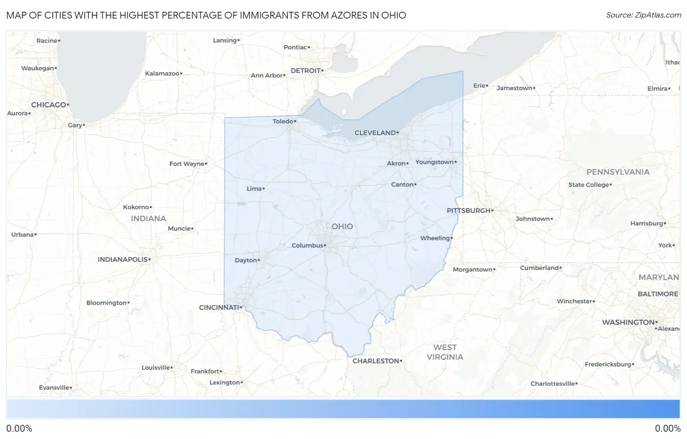 Cities with the Highest Percentage of Immigrants from Azores in Ohio Map