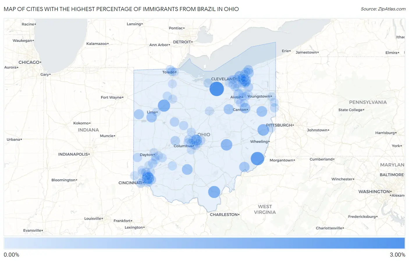 Cities with the Highest Percentage of Immigrants from Brazil in Ohio Map