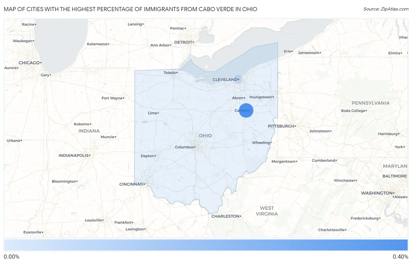 Cities with the Highest Percentage of Immigrants from Cabo Verde in Ohio Map