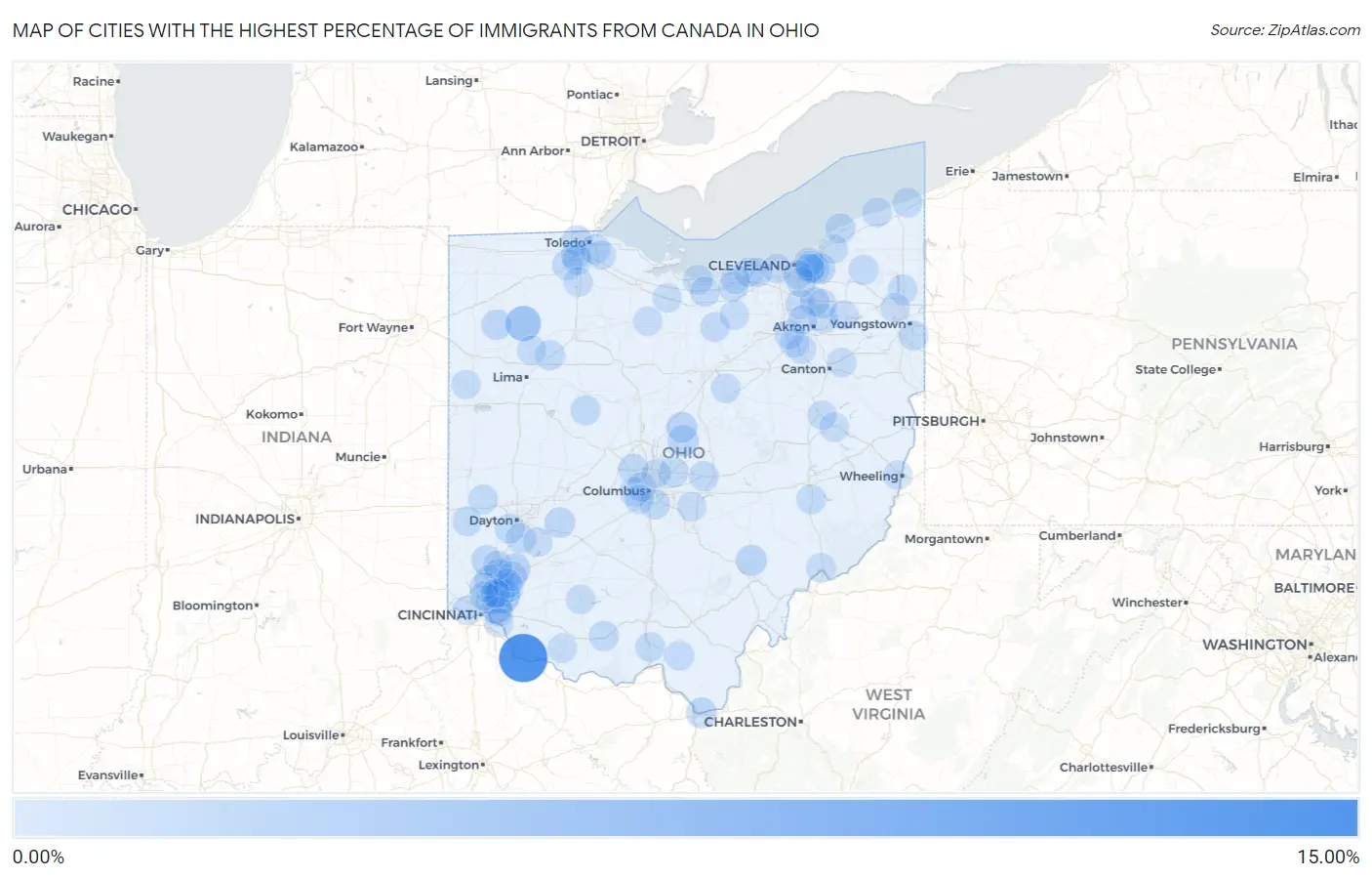 Cities with the Highest Percentage of Immigrants from Canada in Ohio Map
