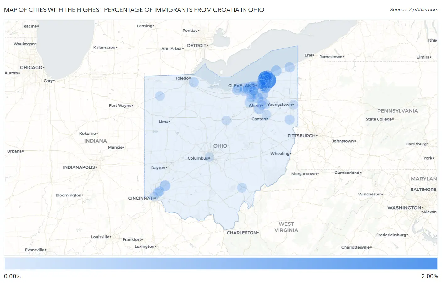Cities with the Highest Percentage of Immigrants from Croatia in Ohio Map