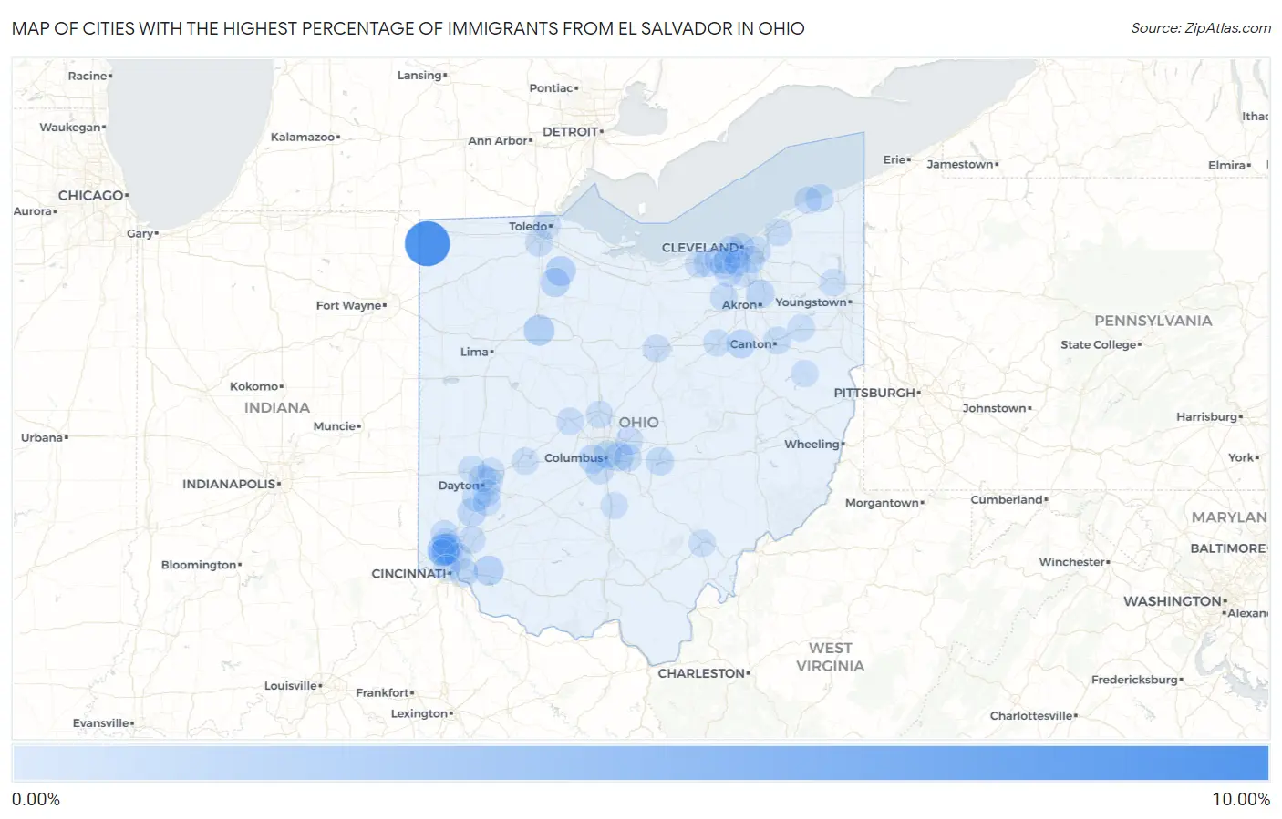 Cities with the Highest Percentage of Immigrants from El Salvador in Ohio Map