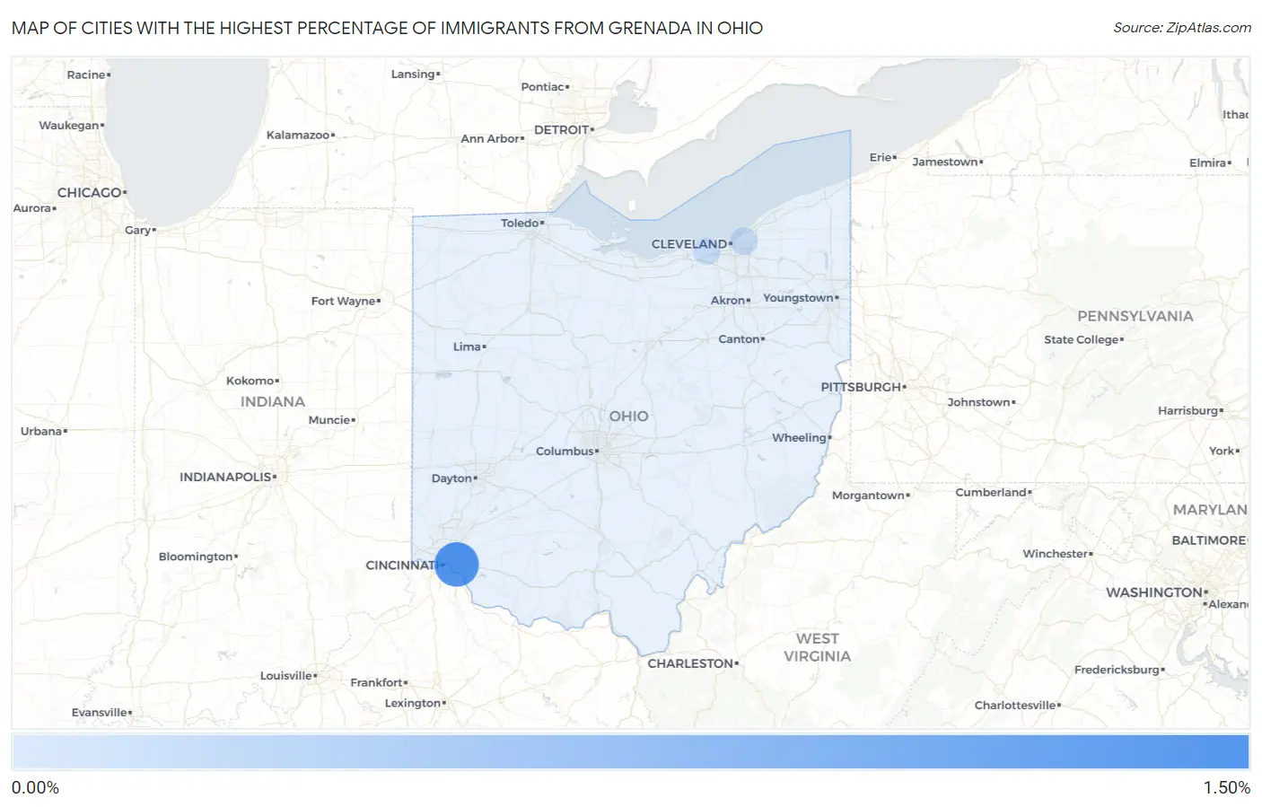Cities with the Highest Percentage of Immigrants from Grenada in Ohio Map