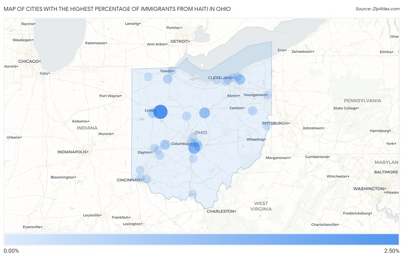 Cities with the Highest Percentage of Immigrants from Haiti in Ohio Map