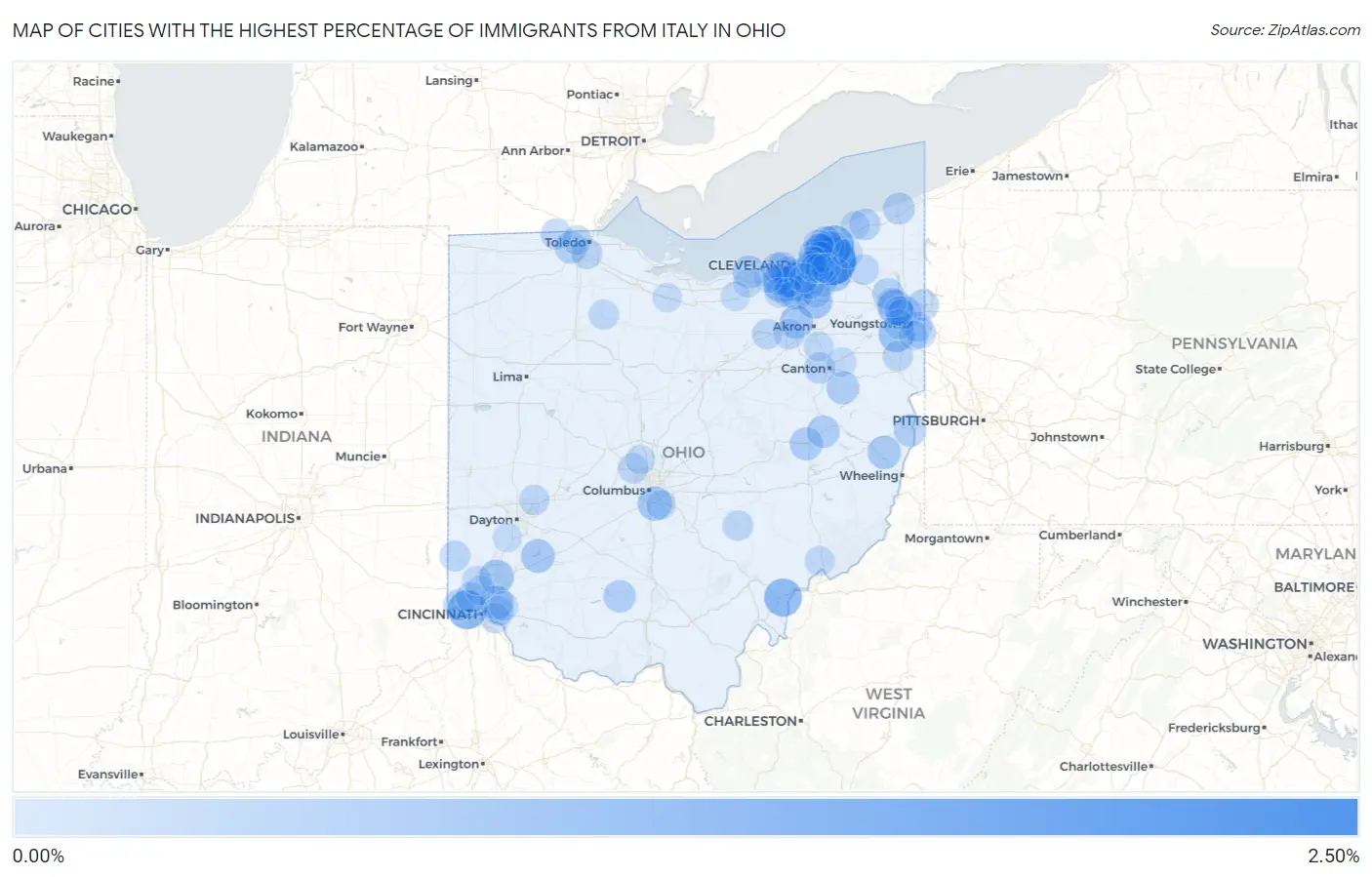 Cities with the Highest Percentage of Immigrants from Italy in Ohio Map